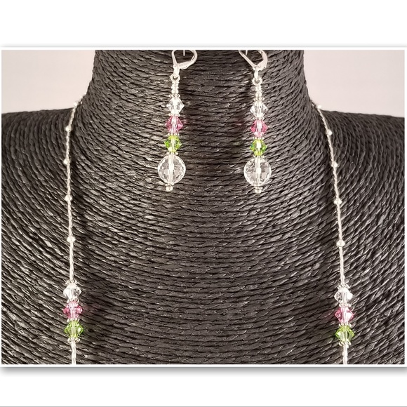 ***SOLD***Pink, Clear & Green Swarovski and Sterling Set - Picture 3 of 9
